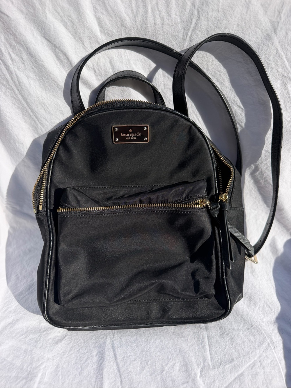 kate spade Black Nylon Mini Backpack with Gold Hardware